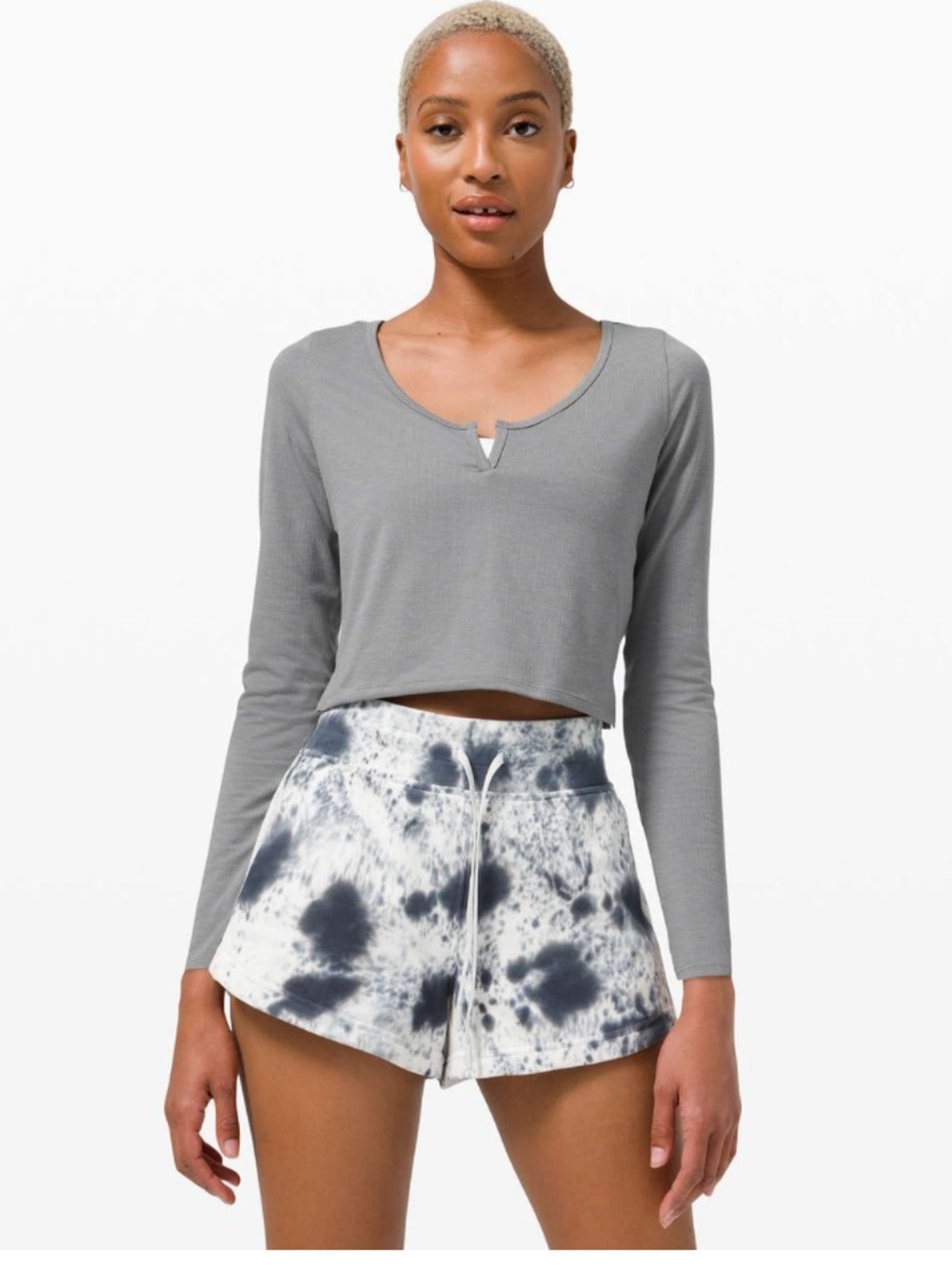 lululemon athletica Heathered Asphalt Grey Cropped Henley Long Sleeve